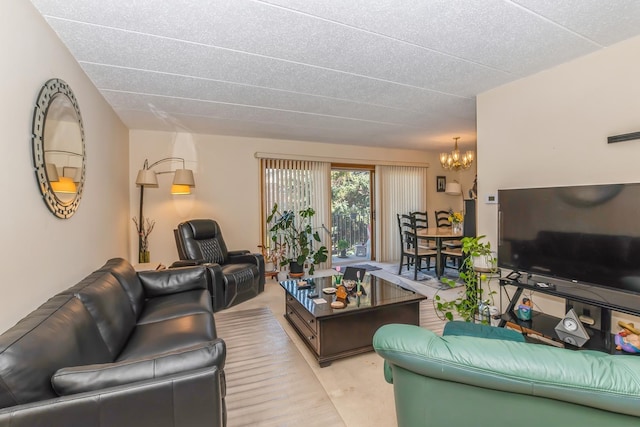 living room featuring a chandelier