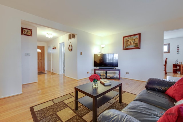 living room with hardwood / wood-style flooring