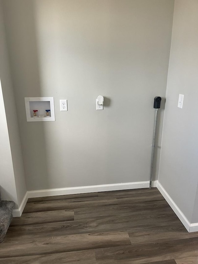 laundry room featuring washer hookup, electric dryer hookup, and dark hardwood / wood-style flooring