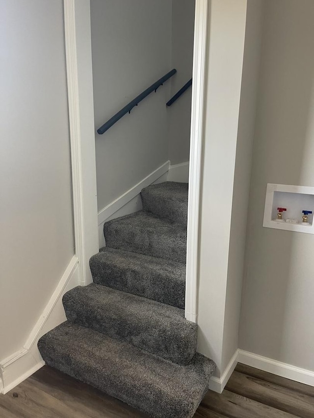 stairway featuring wood-type flooring