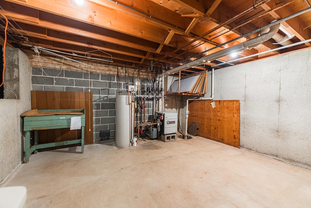 basement with water heater