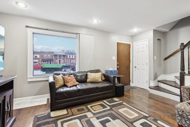 living room with dark wood-type flooring