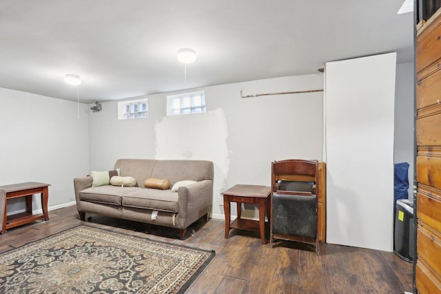 living room with dark hardwood / wood-style floors