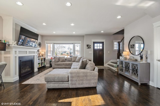 living room featuring dark hardwood / wood-style flooring