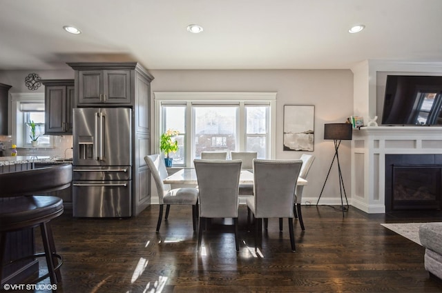 dining room with dark hardwood / wood-style flooring