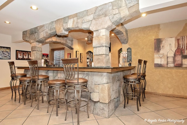 35161 N Indian Trl, Ingleside, IL 60041 - bar featuring tile patterned floors, a dry bar, and recessed lighting