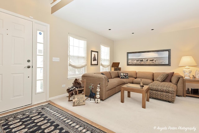 living room featuring carpet