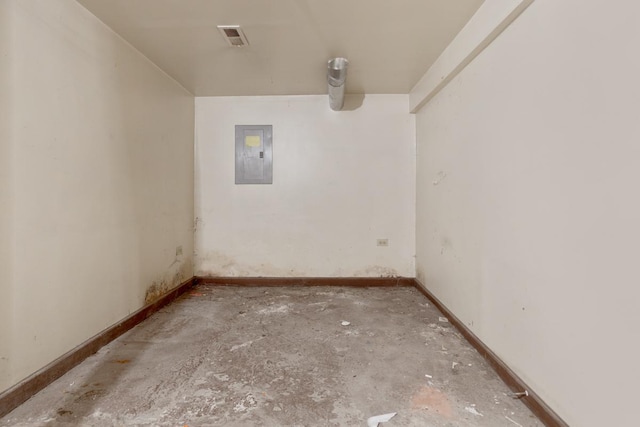 empty room featuring electric panel and concrete floors