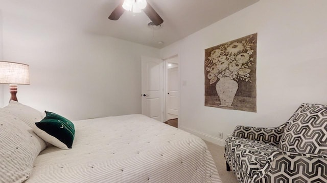 bedroom with carpet floors and ceiling fan