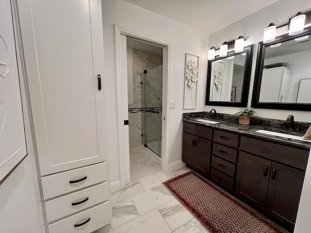 bathroom with vanity and an enclosed shower