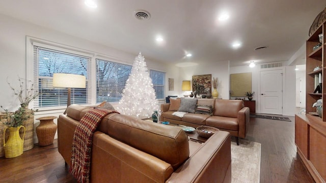 living room featuring dark hardwood / wood-style floors