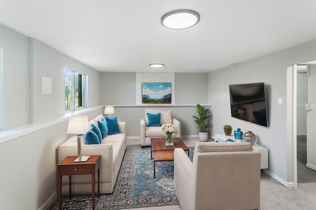 living room with light colored carpet