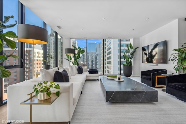 living room featuring expansive windows