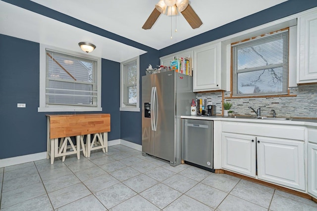 kitchen with decorative backsplash, white cabinetry, sink, and appliances with stainless steel finishes