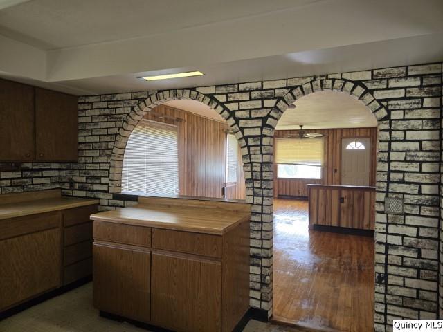 kitchen with dark hardwood / wood-style floors