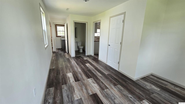 hall with dark hardwood / wood-style flooring