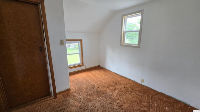 additional living space featuring lofted ceiling, plenty of natural light, and carpet flooring