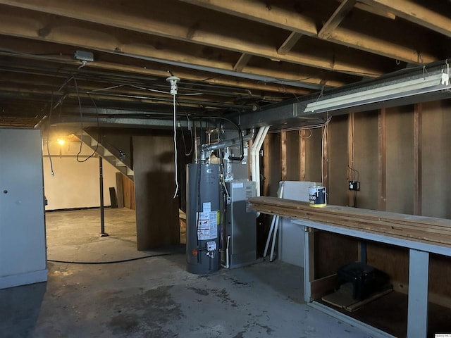 basement featuring gas water heater