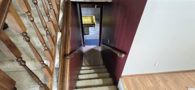 staircase with wood-type flooring