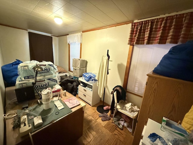 miscellaneous room with parquet flooring