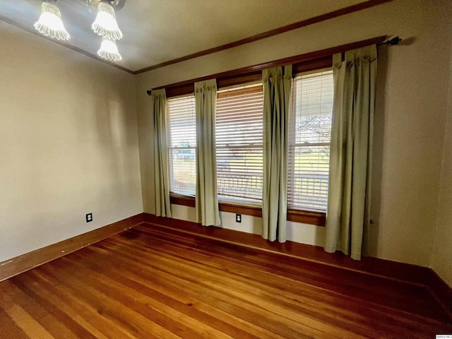 spare room with ornamental molding and hardwood / wood-style floors