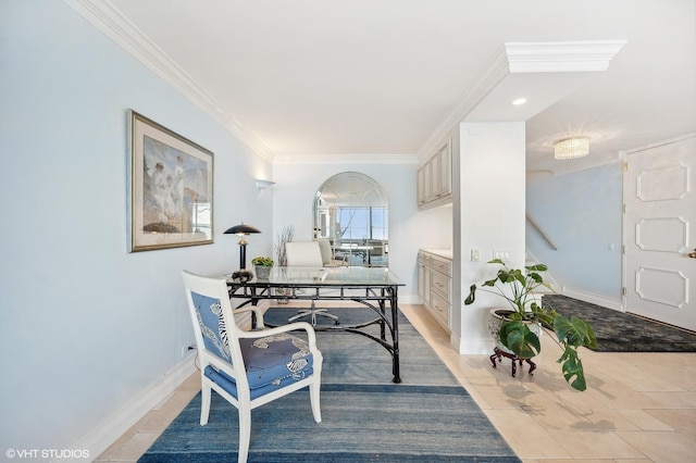 office area with crown molding