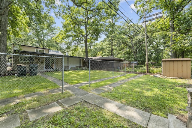 view of yard with a shed