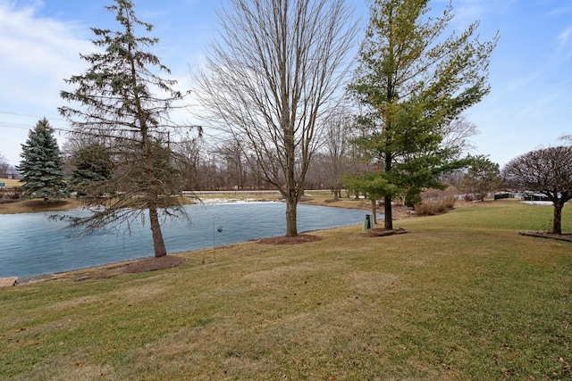 view of yard with a water view