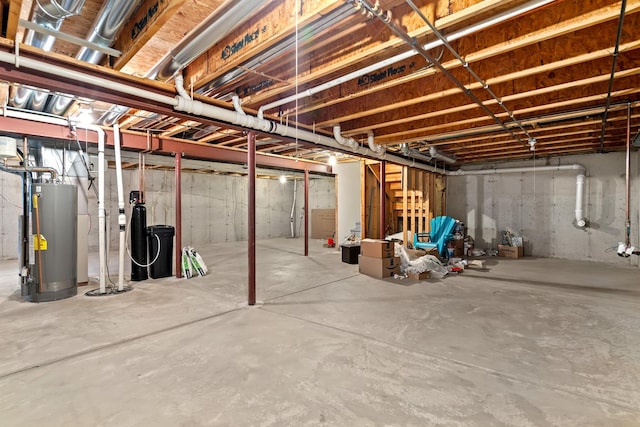 basement featuring water heater