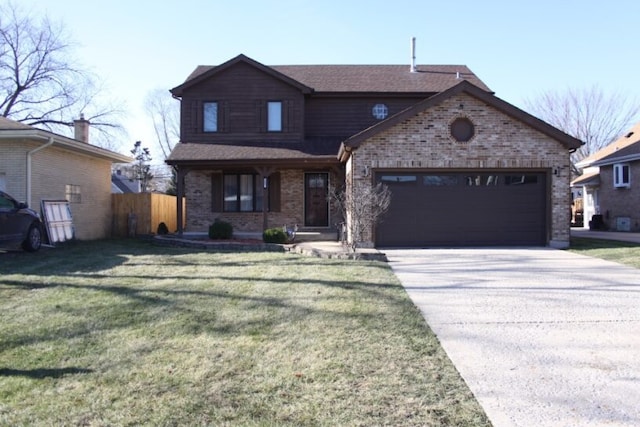 view of front facade with a garage and a front lawn