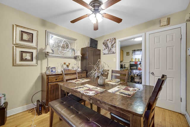 dining room featuring ceiling fan and light hardwood / wood-style flooring