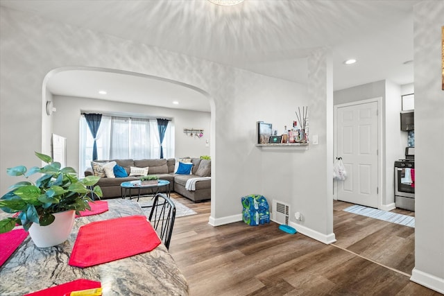 living room with hardwood / wood-style floors