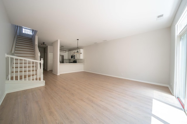 unfurnished living room with light hardwood / wood-style floors