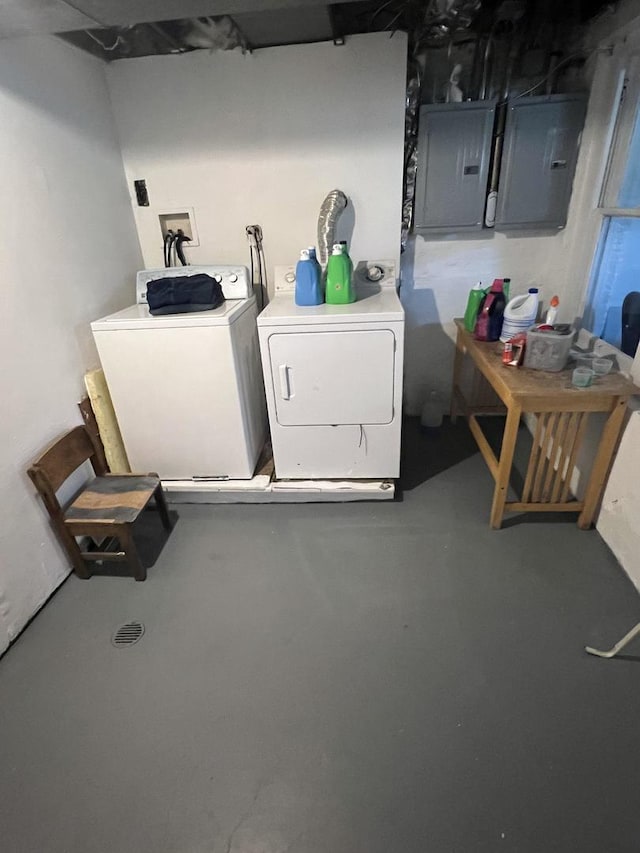 laundry room featuring washer and dryer and electric panel