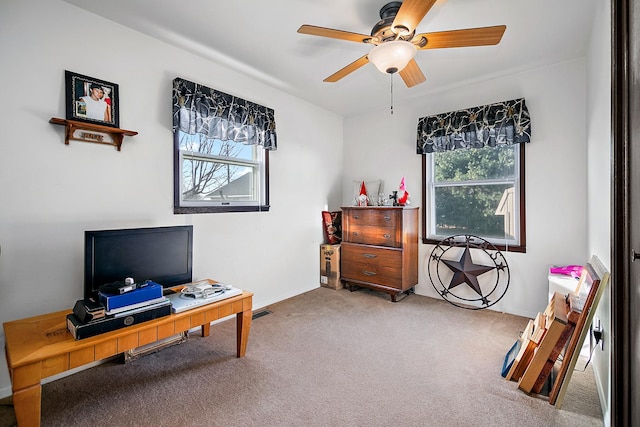 office with ceiling fan and carpet floors