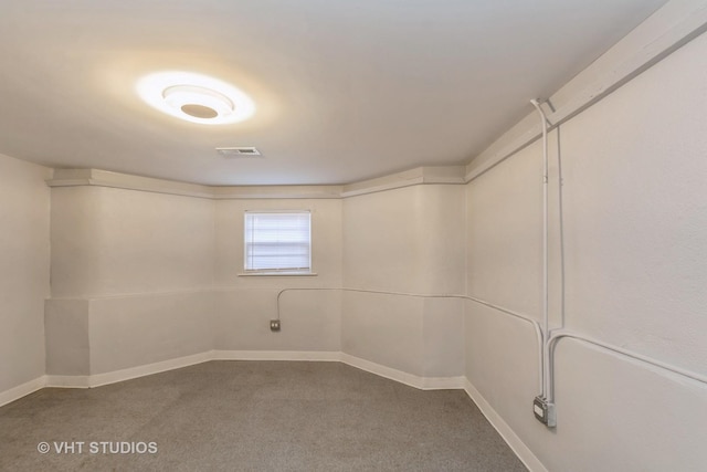 basement featuring carpet flooring