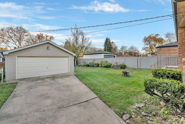 garage with a lawn