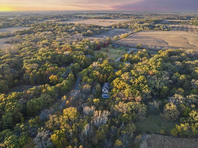 view of aerial view at dusk