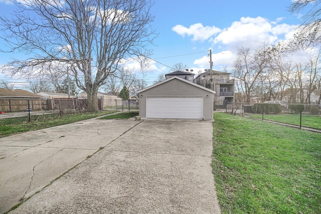 view of home's exterior featuring an outbuilding, a yard, and a garage