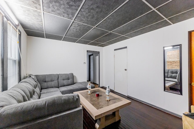 living room featuring dark wood-type flooring