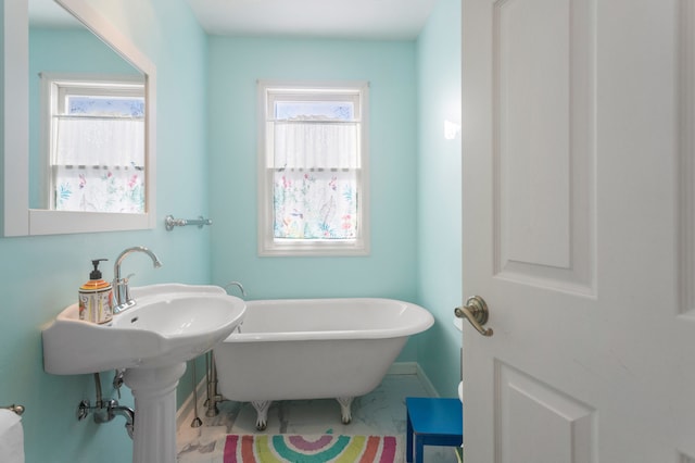 bathroom with a tub and a healthy amount of sunlight