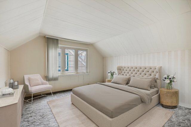 carpeted bedroom featuring vaulted ceiling and wood ceiling