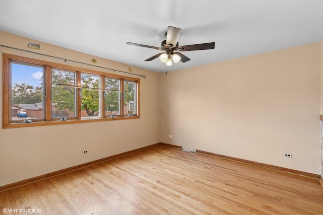 empty room featuring ceiling fan and light wood-type flooring