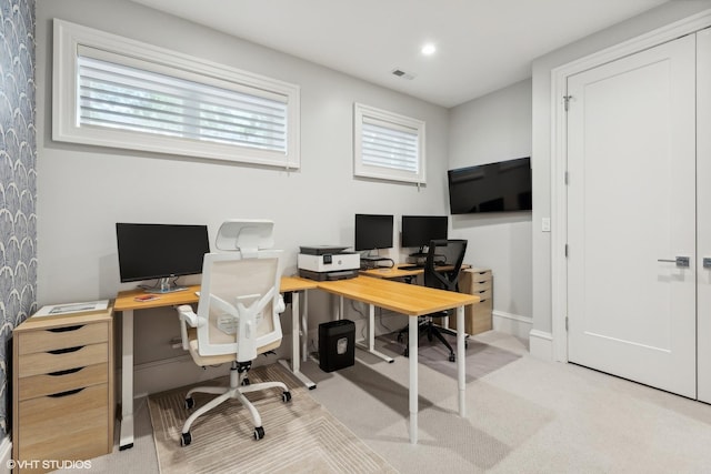 view of carpeted office space