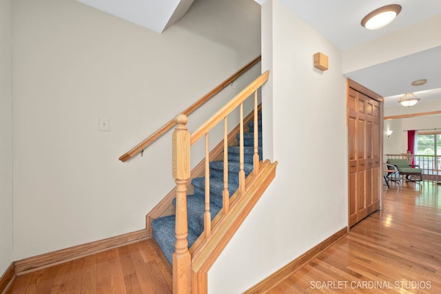 stairs with wood-type flooring