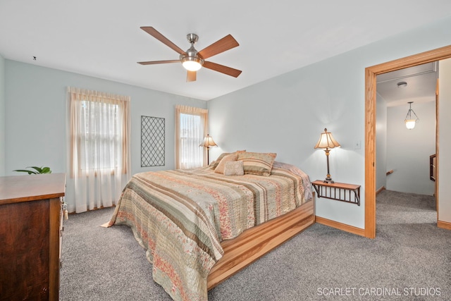 bedroom with carpet flooring and ceiling fan