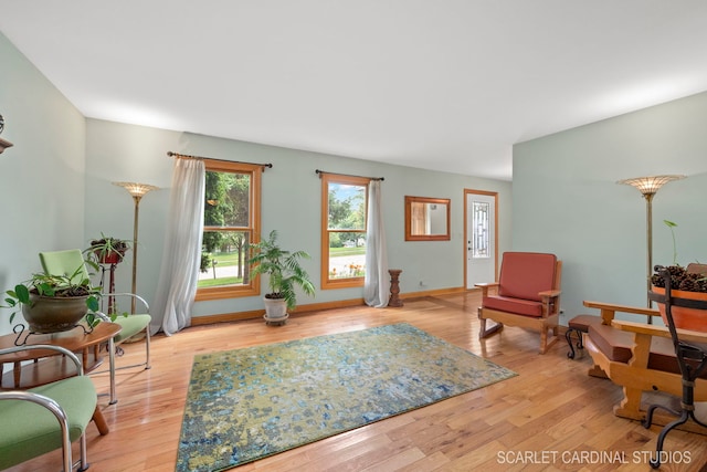 sitting room with light hardwood / wood-style flooring