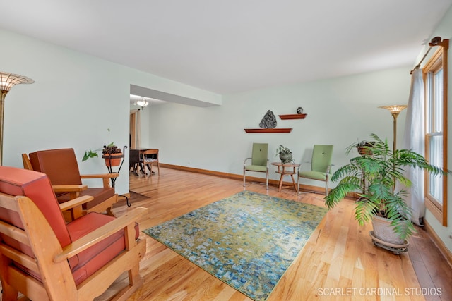 living room featuring a wealth of natural light and hardwood / wood-style flooring