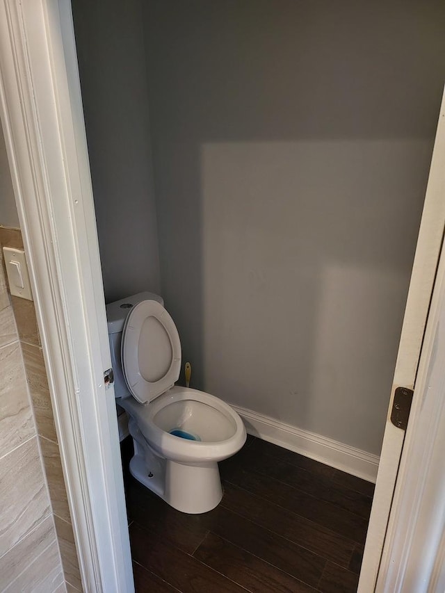 bathroom with wood-type flooring and toilet