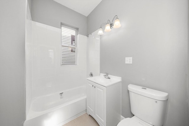 full bathroom with tile patterned flooring, vanity, toilet, and bathtub / shower combination